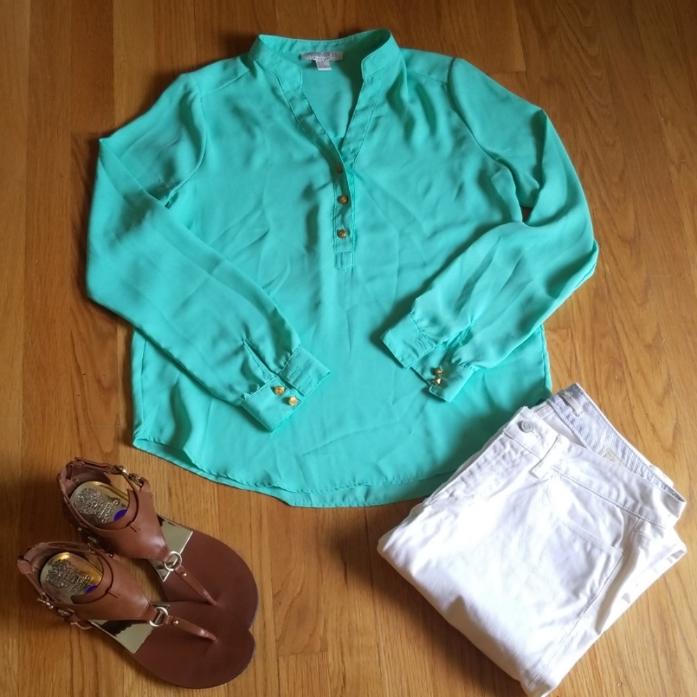 Teal forever 21 half button blouse
